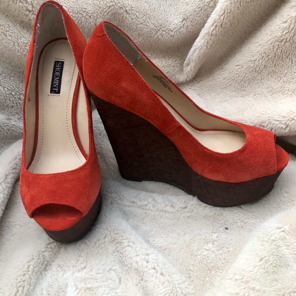 Shoemint Orange Suede Wedge Heel